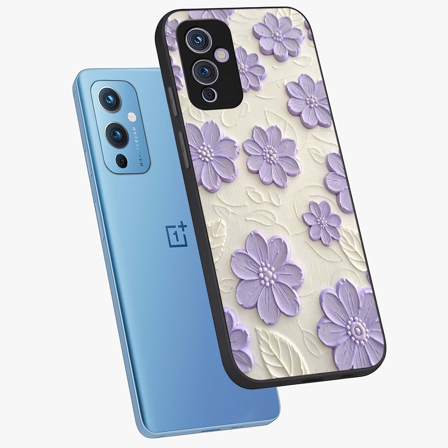 Floral Wall Art With Purple Flowers Glass Case displayed in angled mockup highlighting vibrant purple floral illustration with artistic aesthetic.