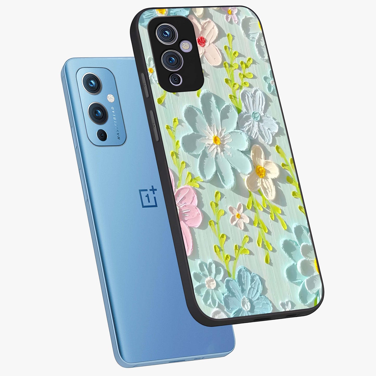 Frosted Petal Garden Glass Case displayed in angled mockup highlighting delicate flower petal design with calm garden aesthetic.