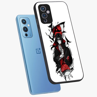 Itachi Limited Edition Naruto Anime Glass Case displayed in angled mockup highlighting dramatic anime illustration with bold action aesthetic.