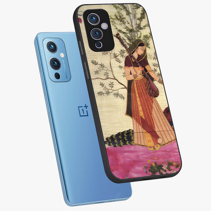 Lady With Veena Art Glass Case displayed in angled mockup highlighting graceful musical illustration with cultural artistic aesthetic.