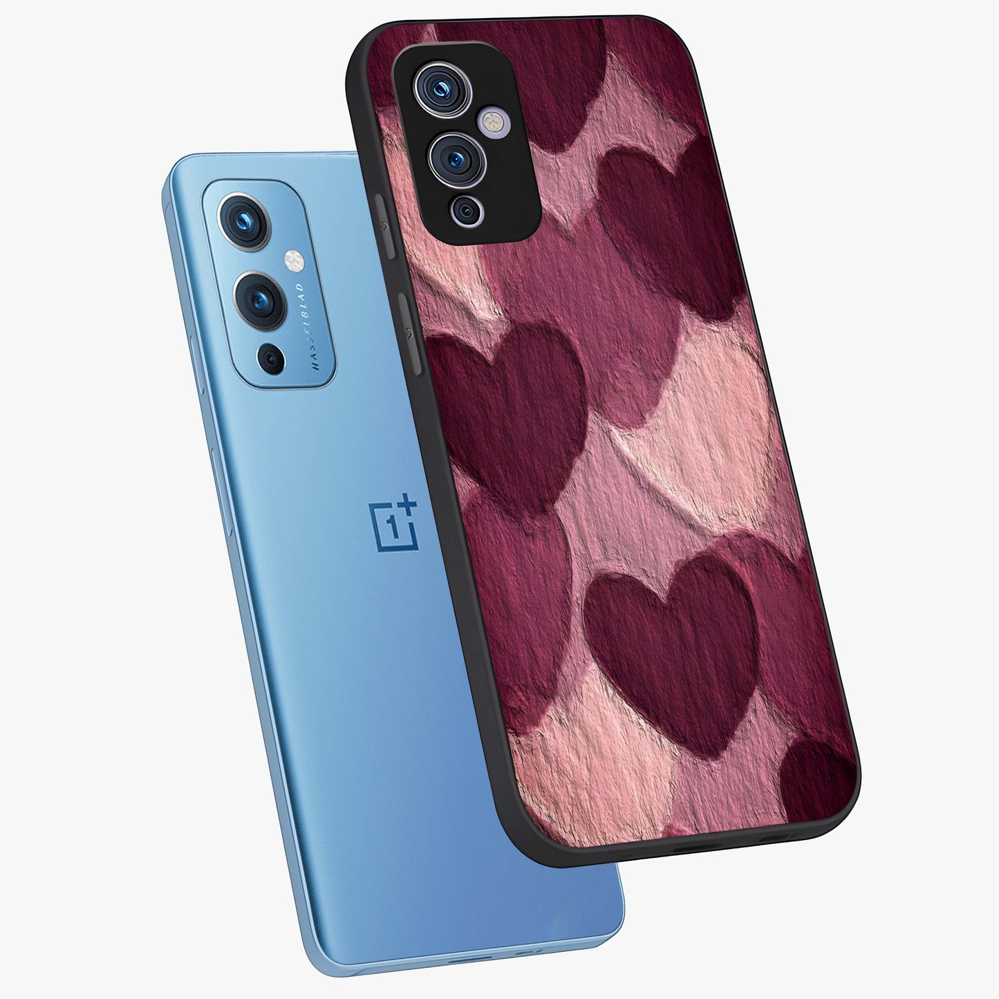 Layered Paper Hearts Glass Case displayed in angled mockup highlighting creative paper craft heart design with romantic aesthetic.