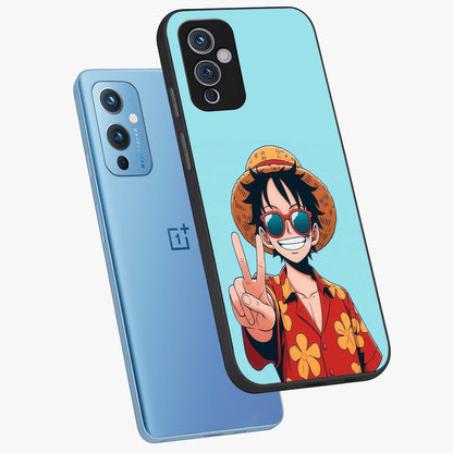 Luffy Summer Anime Vibe Glass Case displayed in angled mockup highlighting energetic anime illustration with summer vibe aesthetic.