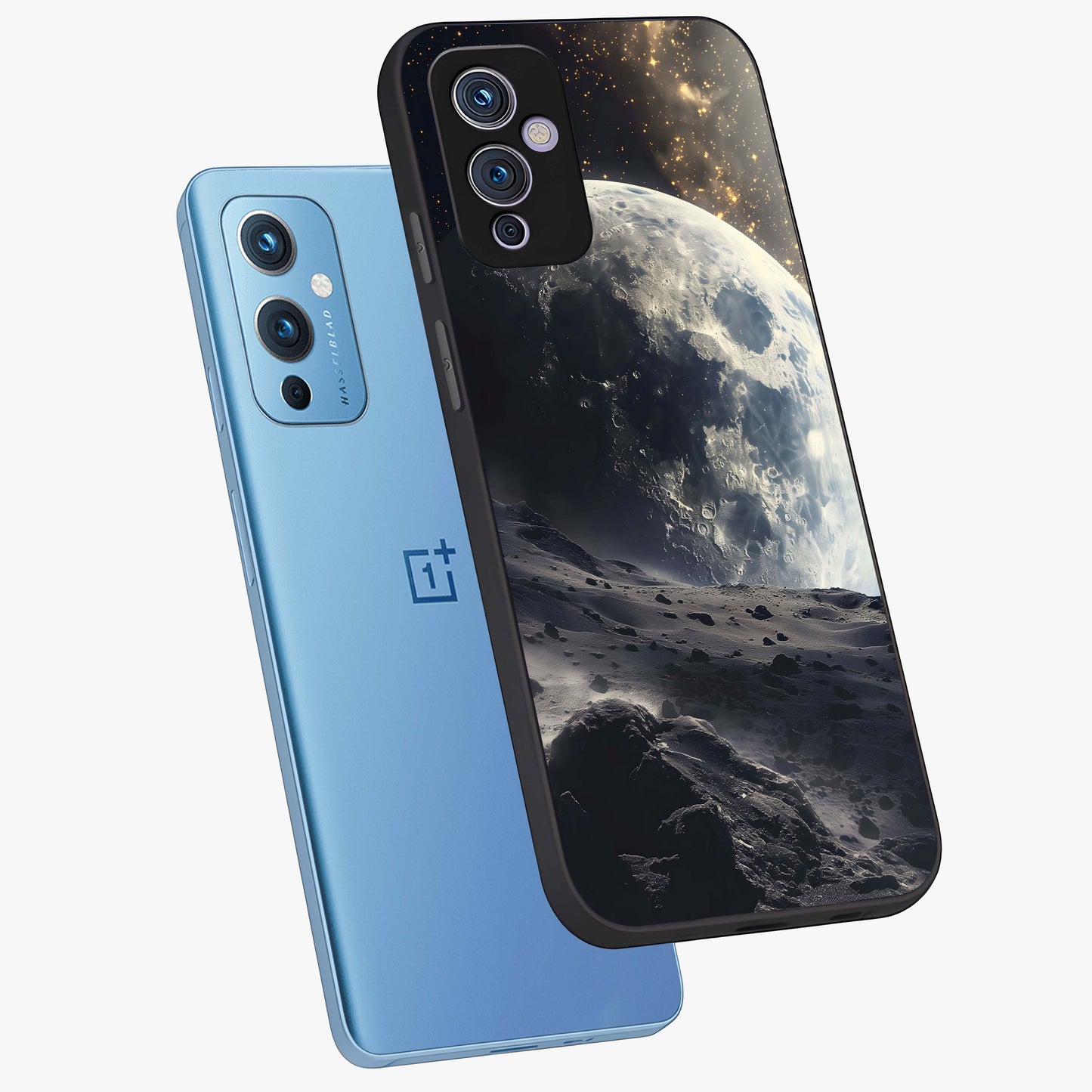 Lunar Horizon Glow Glass Case displayed in angled mockup highlighting celestial moon design with dreamy night aesthetic.