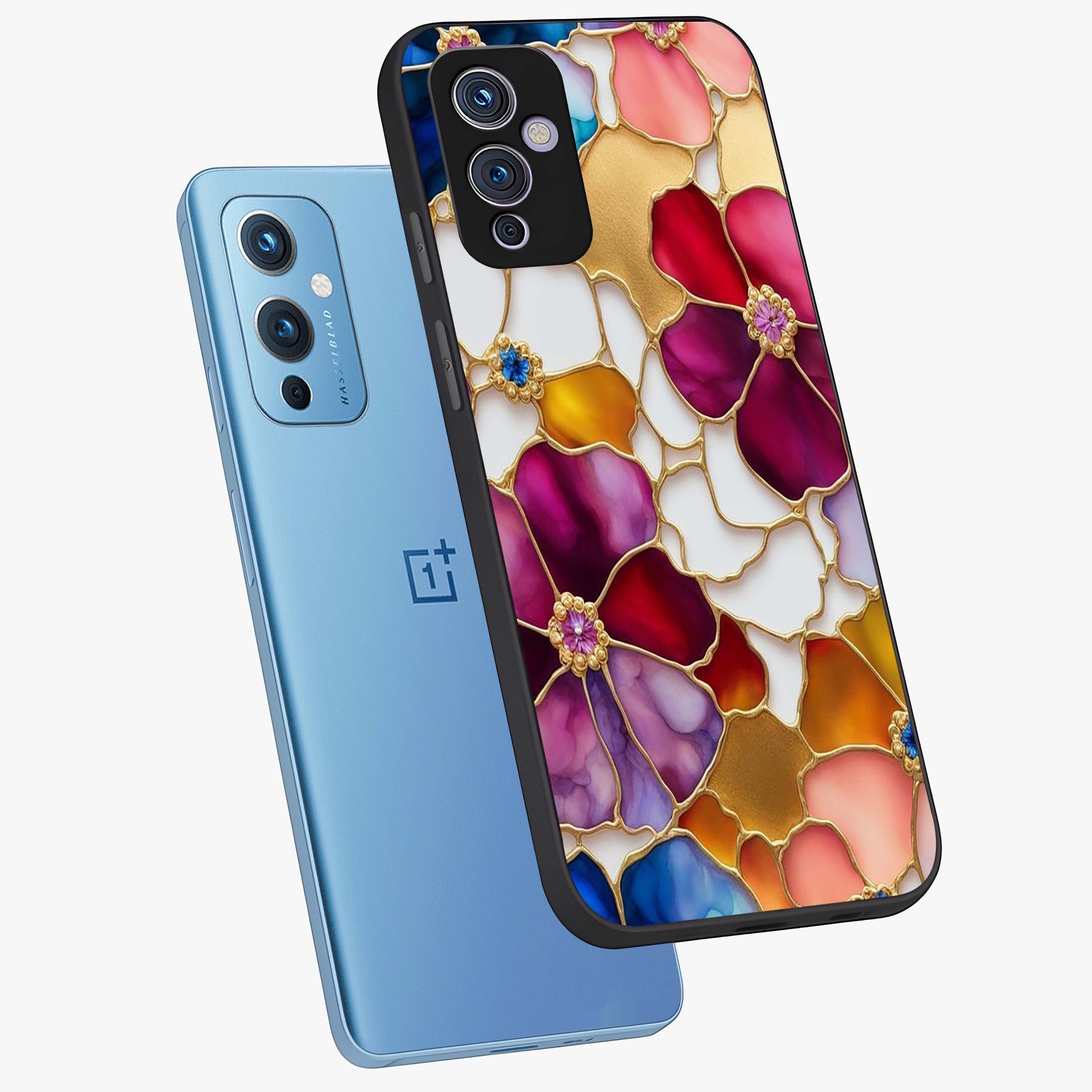 Marble Flower Pattern Glass Case displayed in angled mockup highlighting elegant marble floral design with modern aesthetic.
