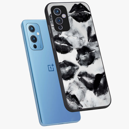 Midnight Kiss Marks Glass Case displayed in angled mockup highlighting playful romantic design with bold midnight aesthetic.