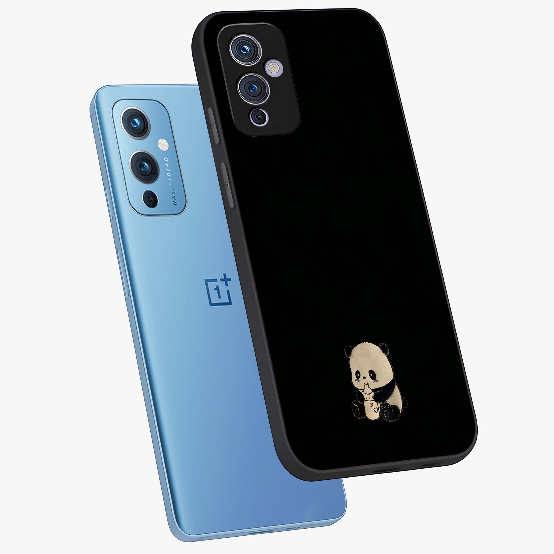 Midnight Panda Love Glass Case displayed in angled mockup highlighting adorable panda illustration with midnight aesthetic.