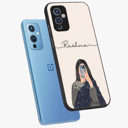 Mirror Mood Muse With Custom Name Glass Case displayed in angled mockup highlighting aesthetic mirror inspired design with custom name feature.