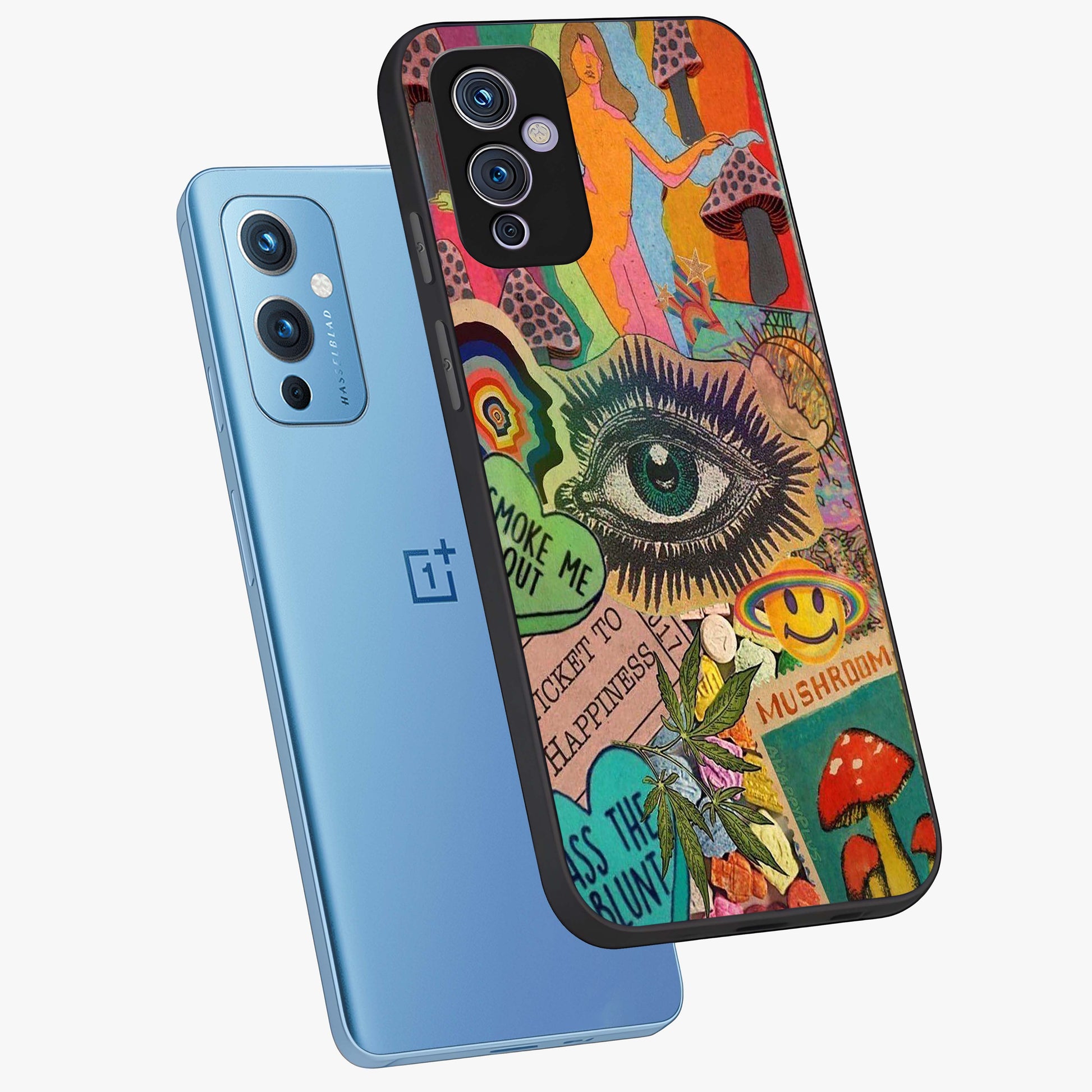 Mystic Eye Wonderland Glass Case displayed in angled mockup highlighting magical eye illustration with dreamy aesthetic.