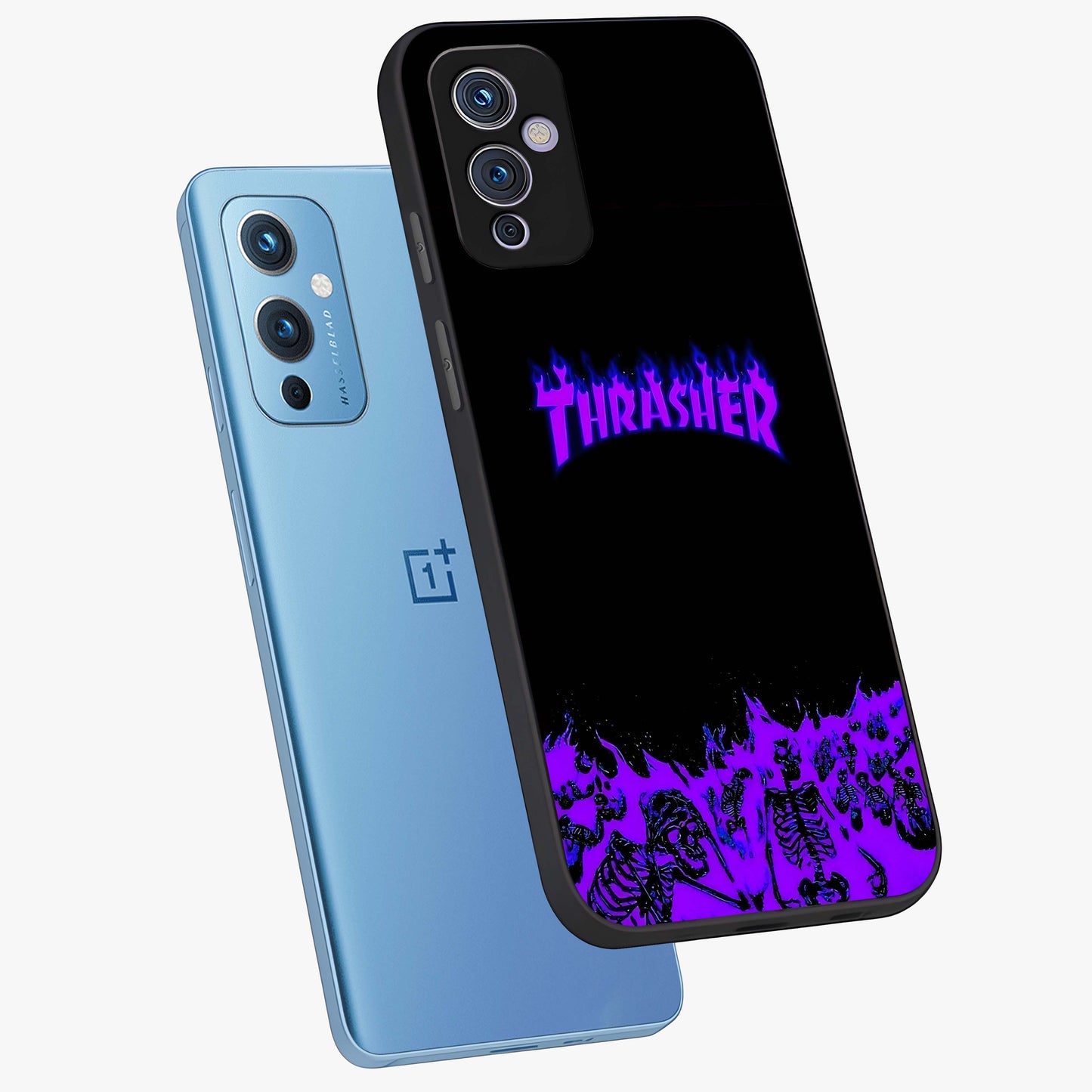 Neon Flame Riot Glass Case displayed in angled mockup highlighting glowing flame design with vibrant neon aesthetic.