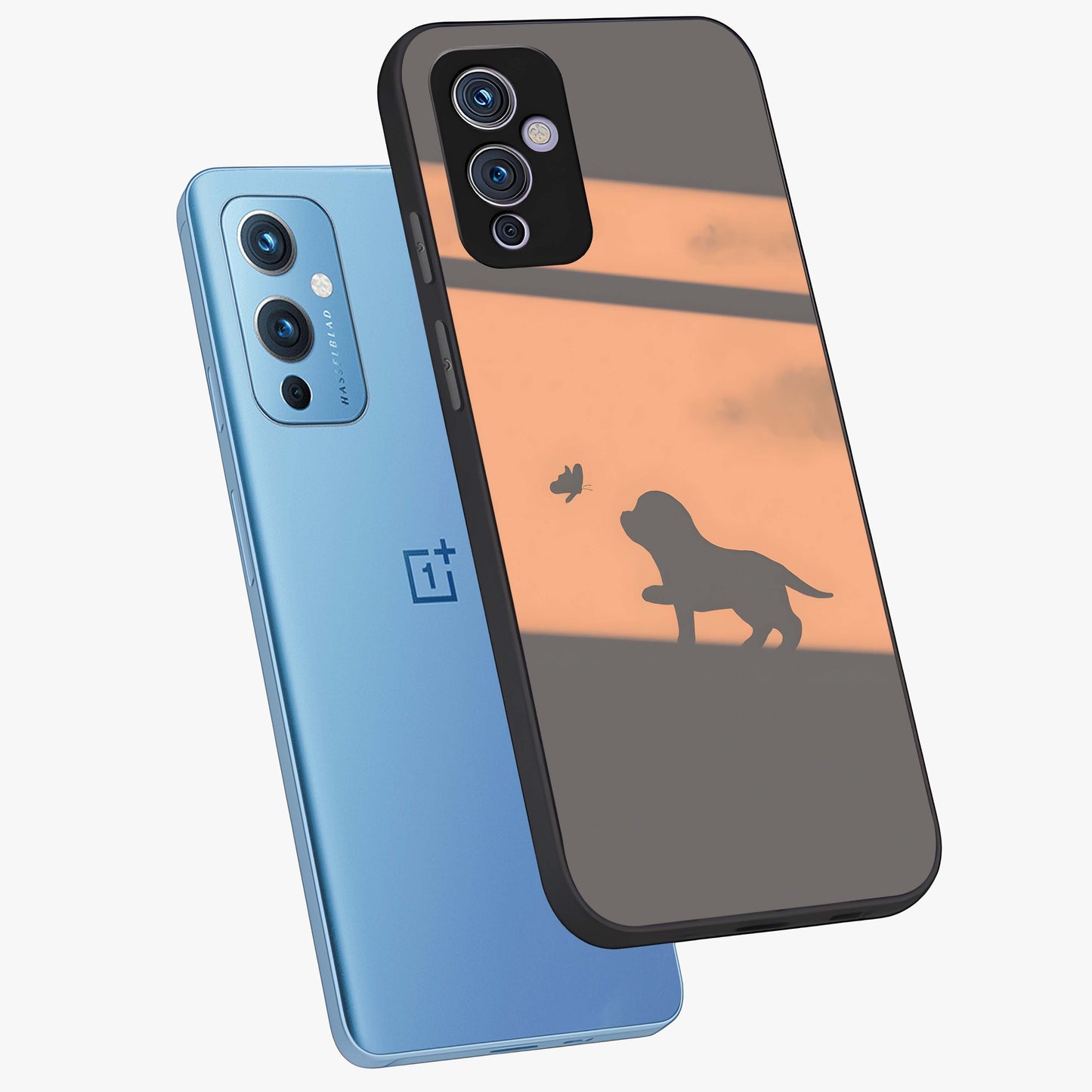 Puppy Shadow Art Glass Case displayed in angled mockup highlighting playful dog illustration with artistic shadow aesthetic.