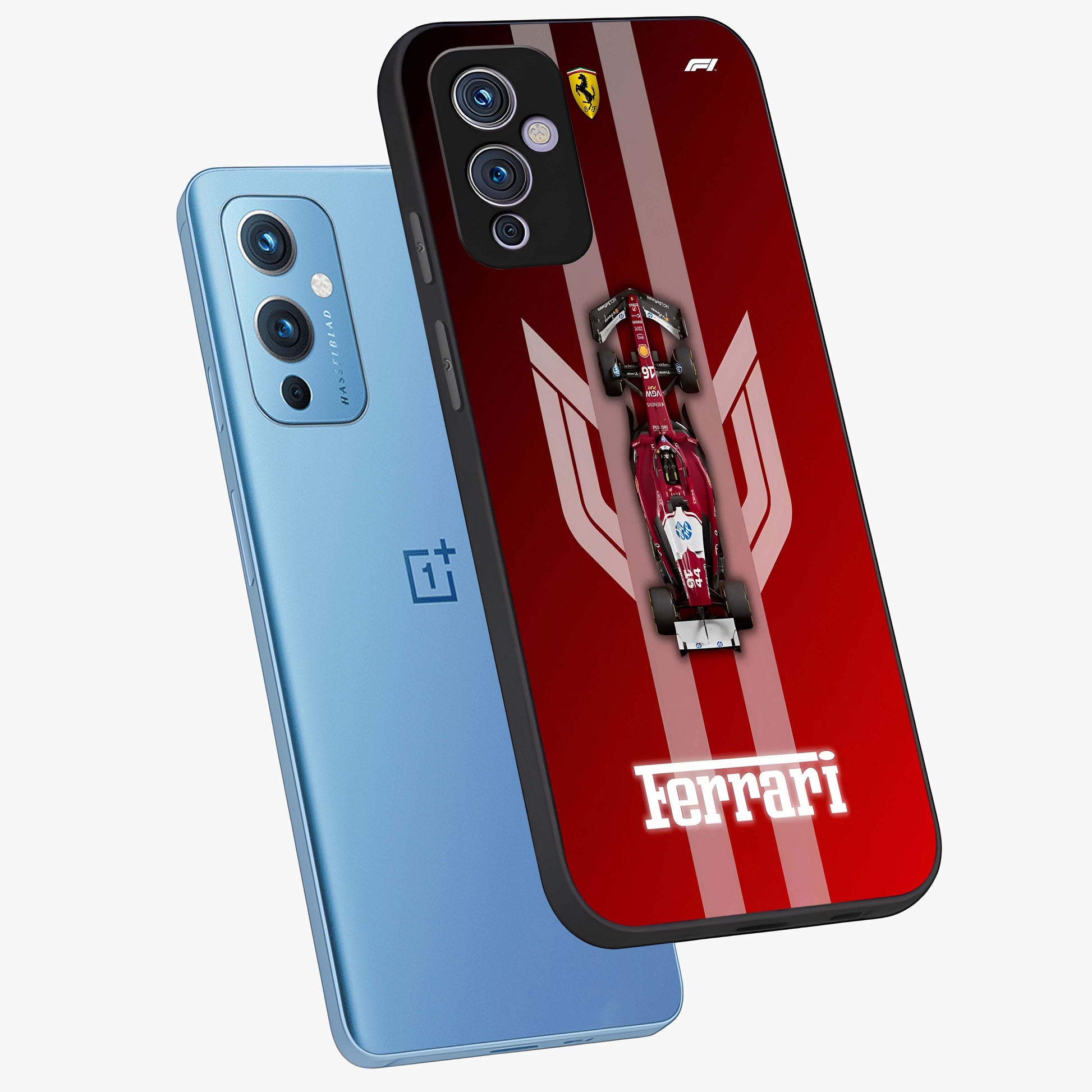 Red Ferrari F1 Vertical Glass Case displayed in angled mockup highlighting high speed racing design with bold automotive aesthetic.