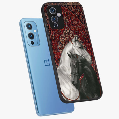 Regal Stallion Tapestry Glass Case displayed in angled mockup highlighting royal stallion design with decorative heritage aesthetic.