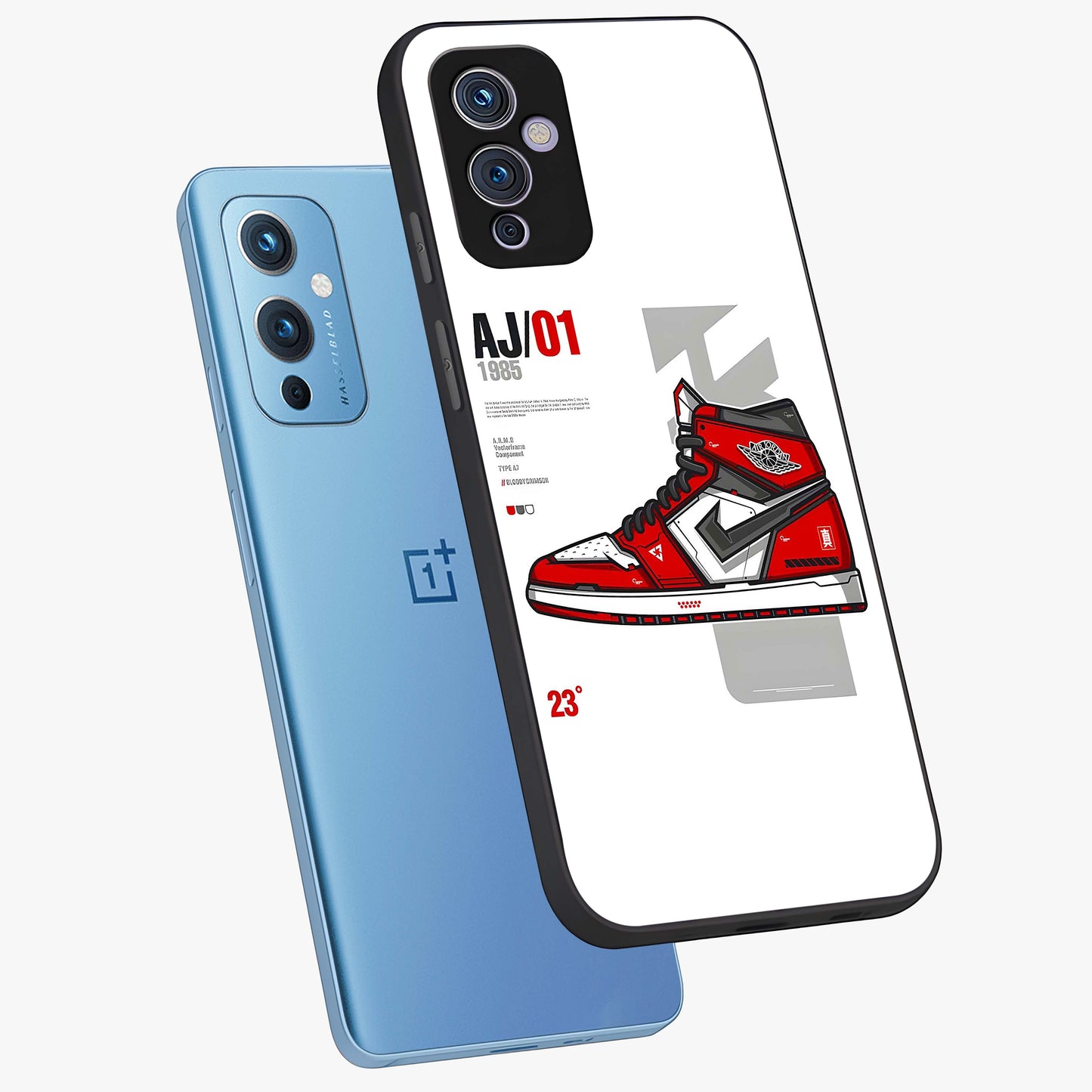 Retro Sneaker Blueprint Glass Case displayed in angled mockup highlighting detailed shoe design with sporty retro aesthetic.