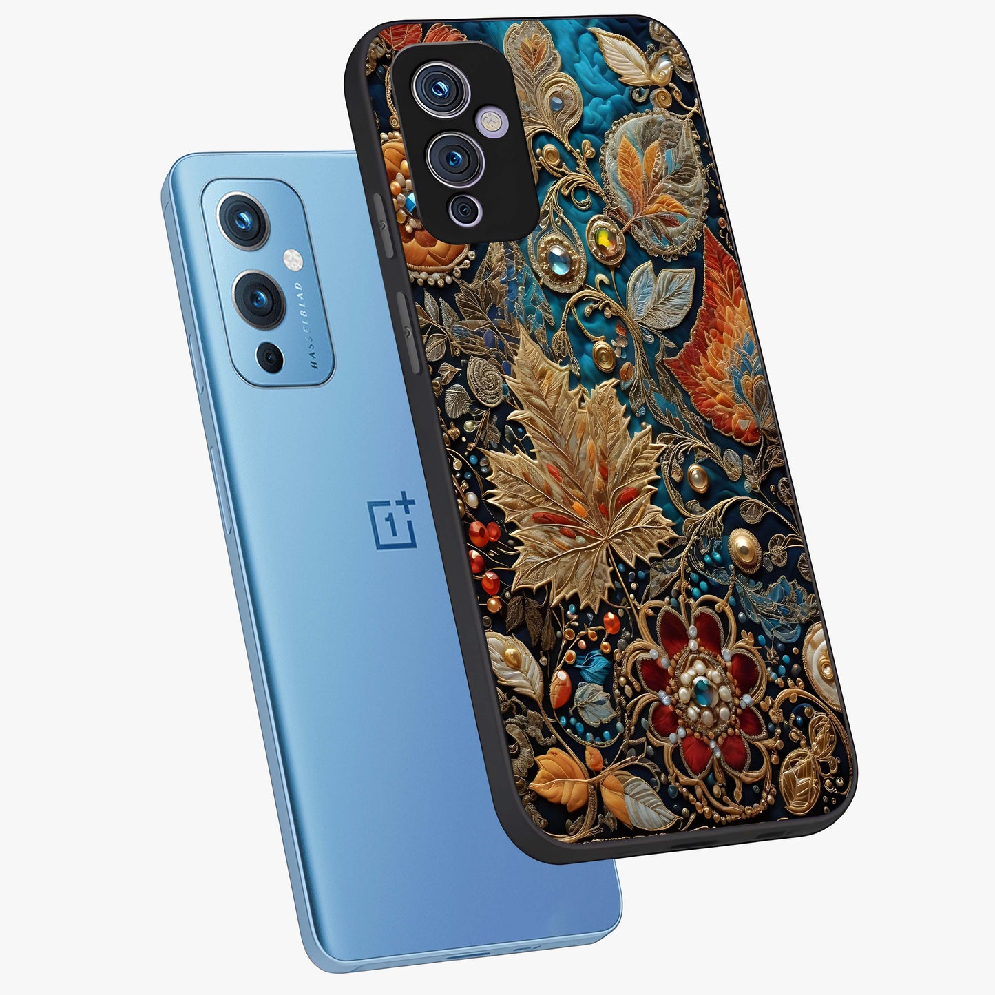 Royal Jewel Garden Glass Case displayed in angled mockup highlighting vibrant jewel inspired floral design with elegant aesthetic.