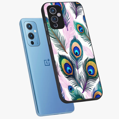 Royal Peacock Feathers Glass Case displayed in angled mockup highlighting vibrant feather pattern with regal aesthetic style.