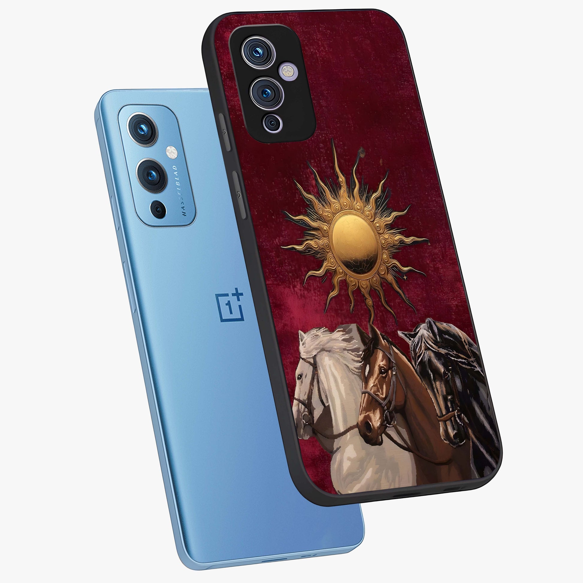 Solar Riders Glass Case displayed in angled mockup highlighting powerful rider illustration with radiant solar aesthetic.