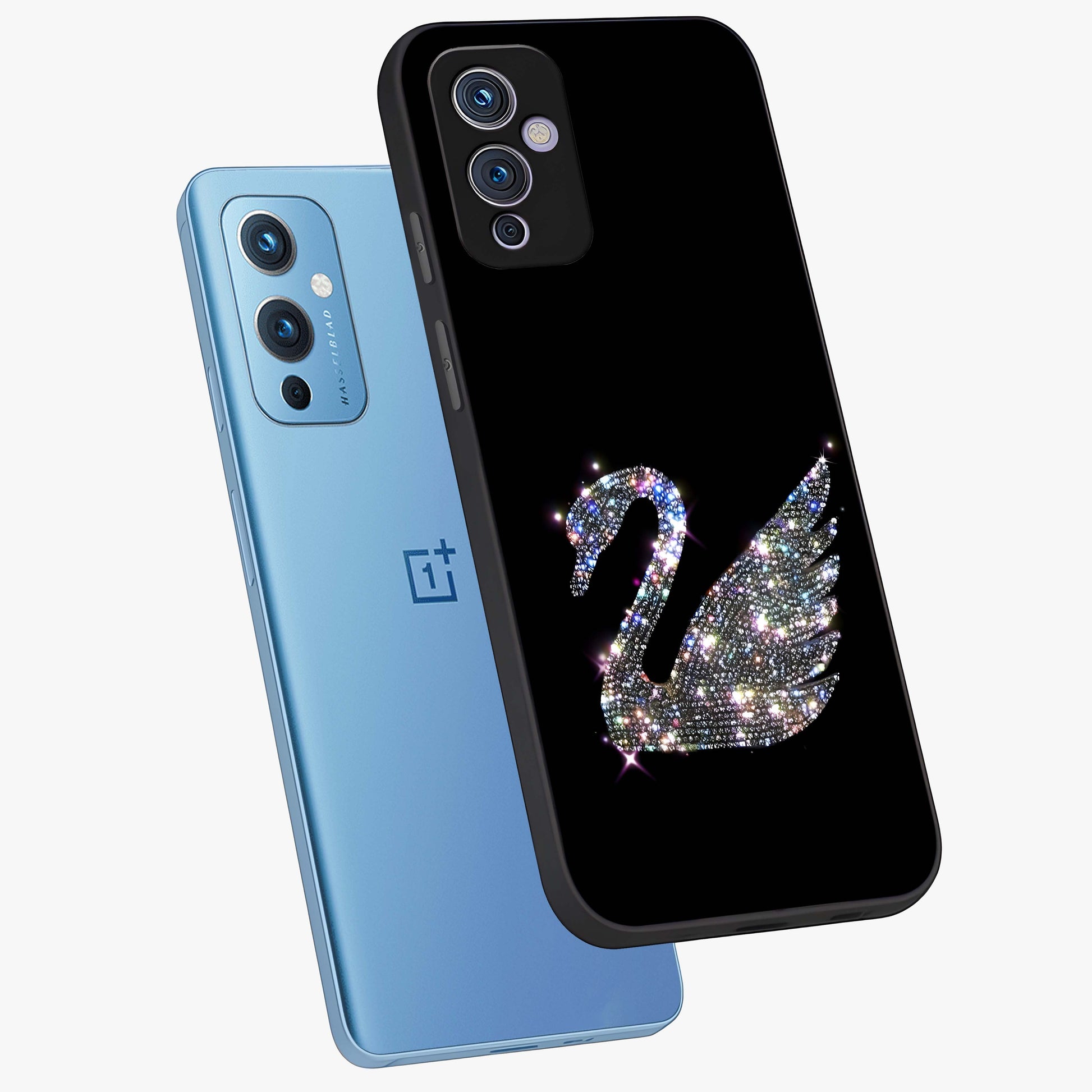 Starlit Swan Grace Glass Case displayed in angled mockup highlighting elegant swan illustration with dreamy celestial aesthetic.