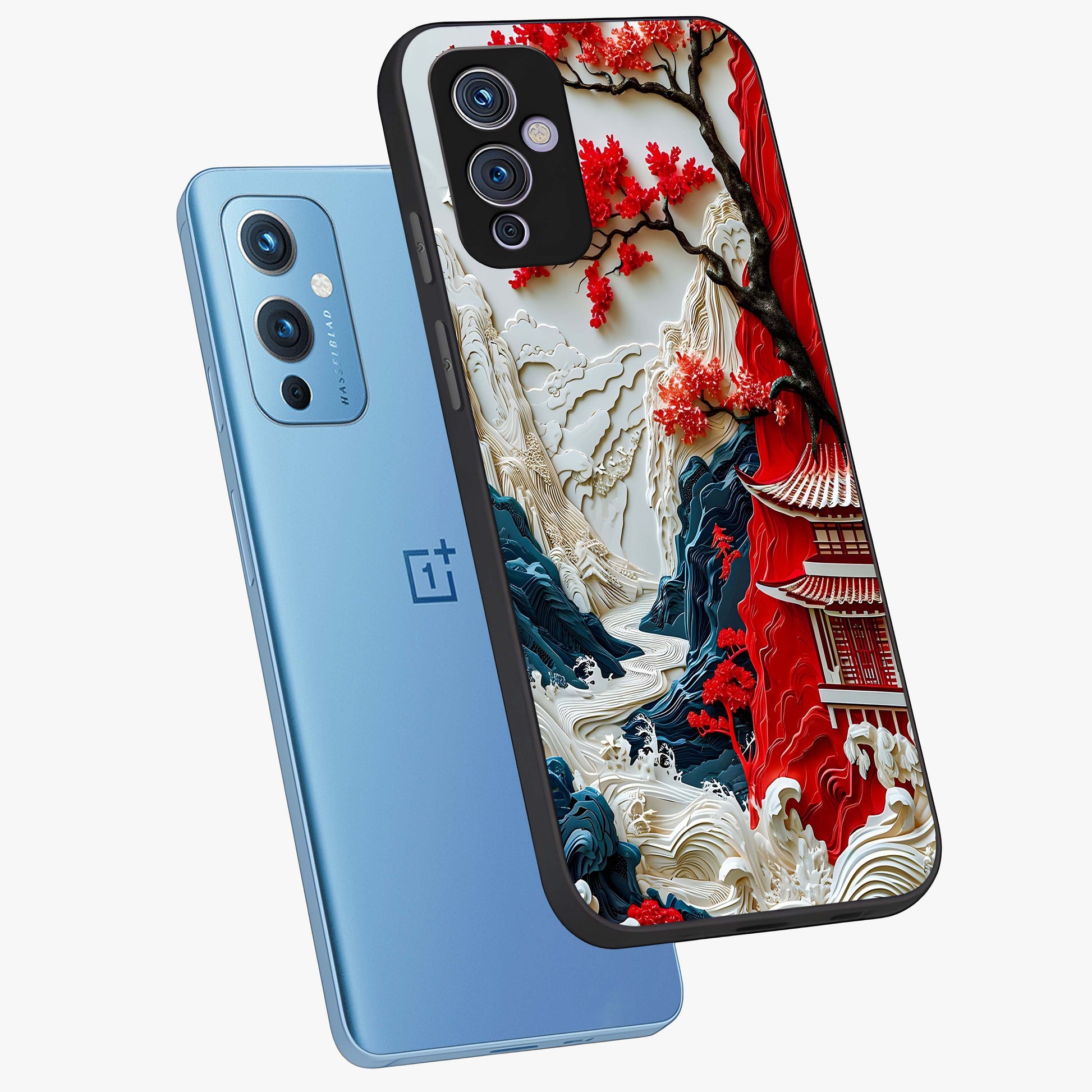 Whispers Of Sakura Waves Glass Case displayed in angled mockup highlighting flowing sakura design with soft floral aesthetic.