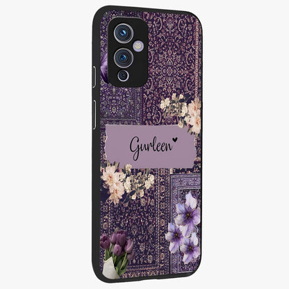 Antique Floral Whisper Custom Name Glass Case upright view showcasing delicate floral artwork with custom name feature.