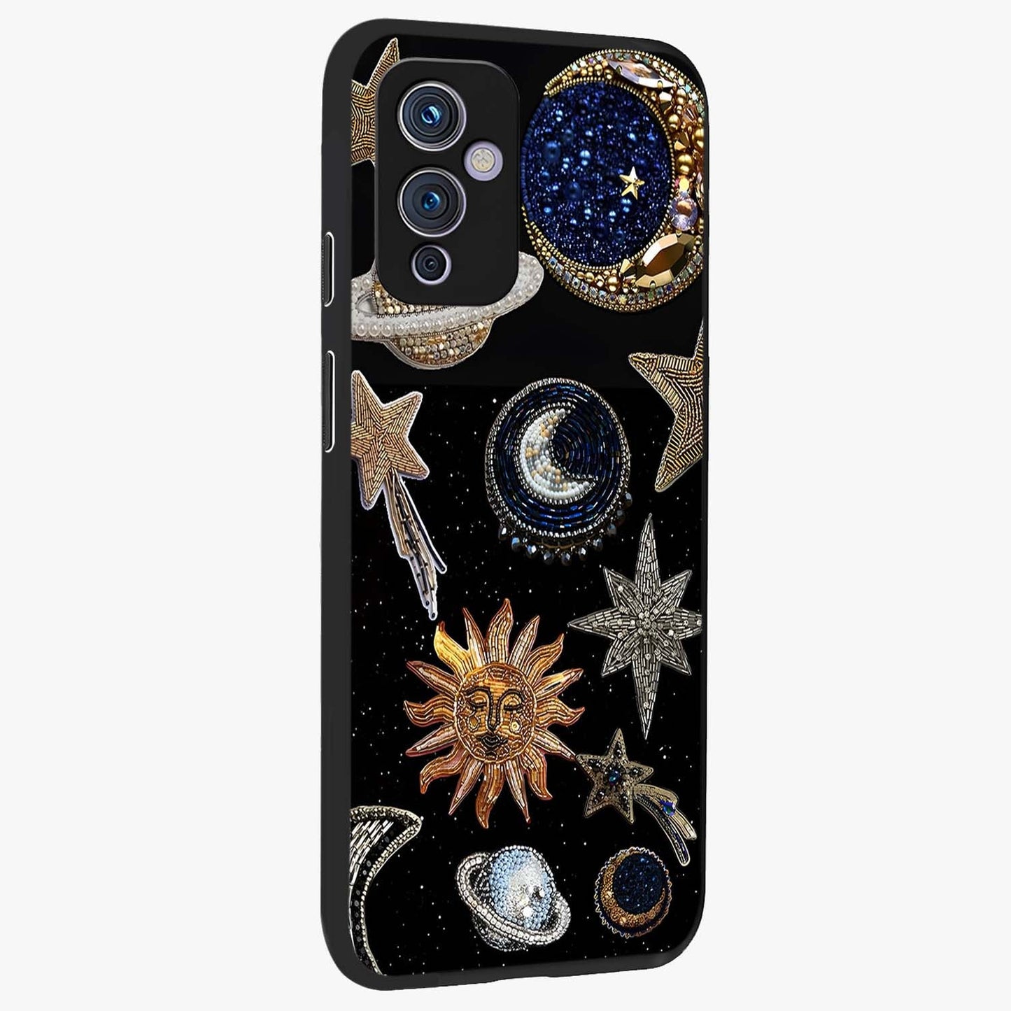 Celestial Gem Constellations Glass Case upright view showcasing cosmic constellation artwork with celestial aesthetic style.