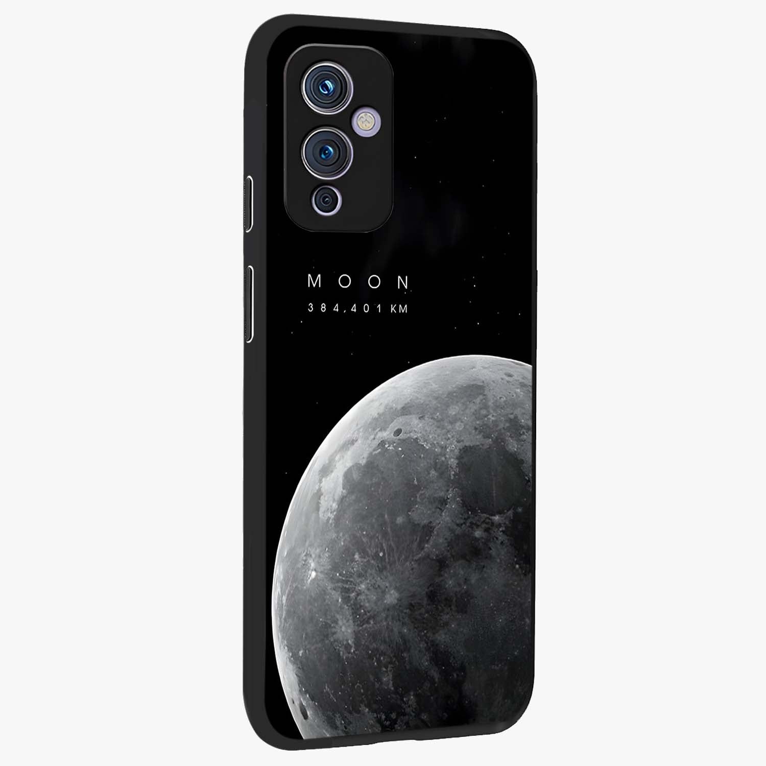 Cosmic Moon Glow Glass Case upright view showcasing luminous moon illustration with dreamy cosmic style.