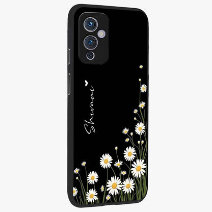 Daisy Cascade Custom Name Glass Case upright view showcasing elegant floral cascade design with personalized aesthetic.