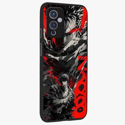 Demon Sword Resolve Glass Case upright view showcasing dramatic warrior artwork with intense battle theme.