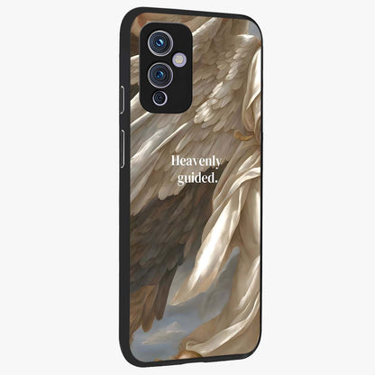 Divine Winged Grace Glass Case upright view showcasing spiritual wing artwork with soft celestial theme.