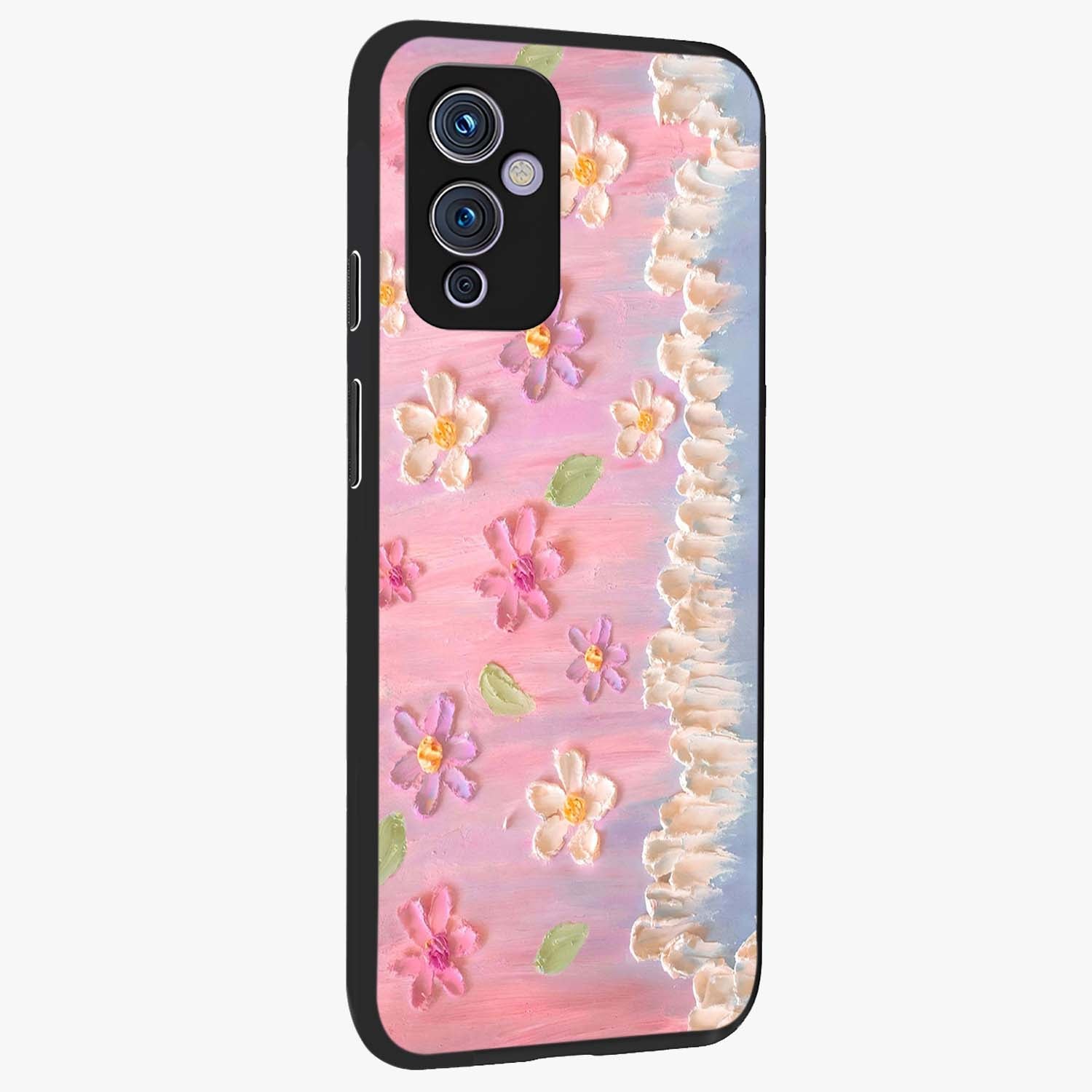 Dreamy Painted Garden Glass Case upright view showcasing vibrant floral garden artwork with artistic nature theme.