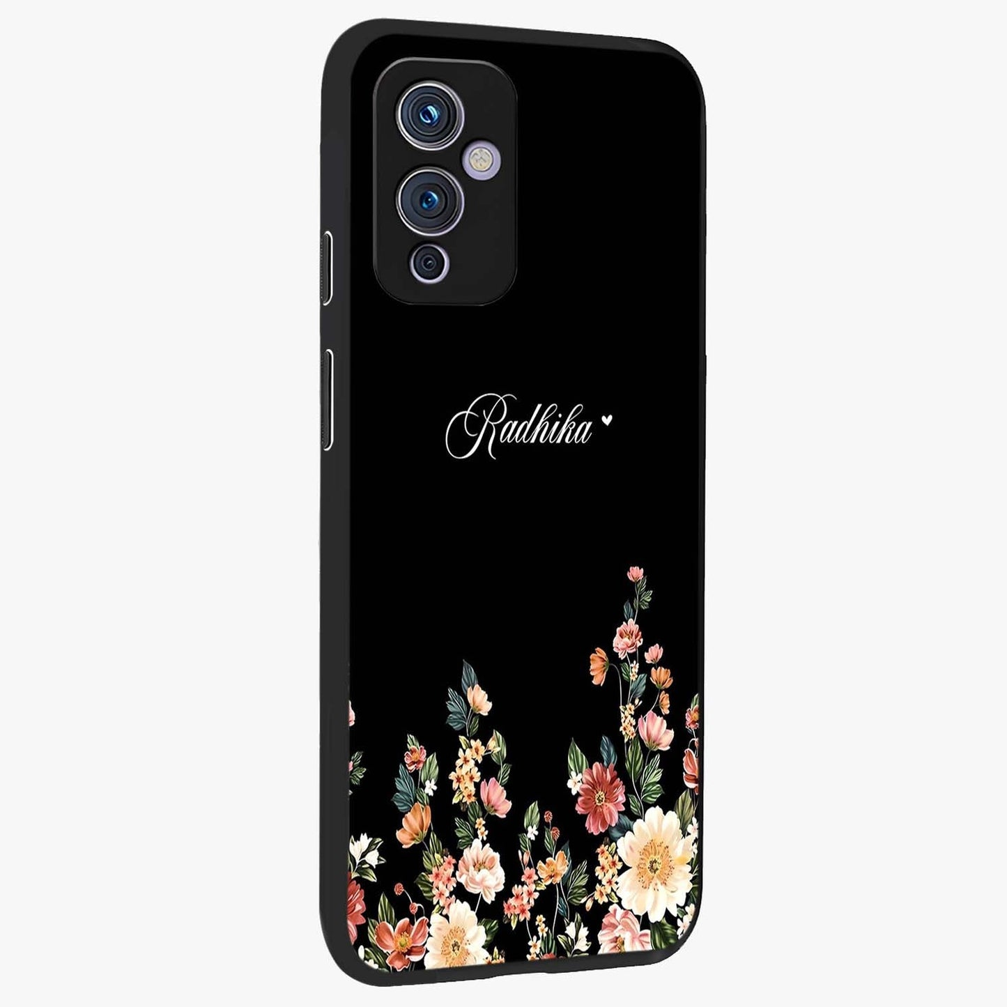 Floral Design With a Custom Personalized Name Glass Case upright view showcasing delicate floral artwork with personalized aesthetic style.