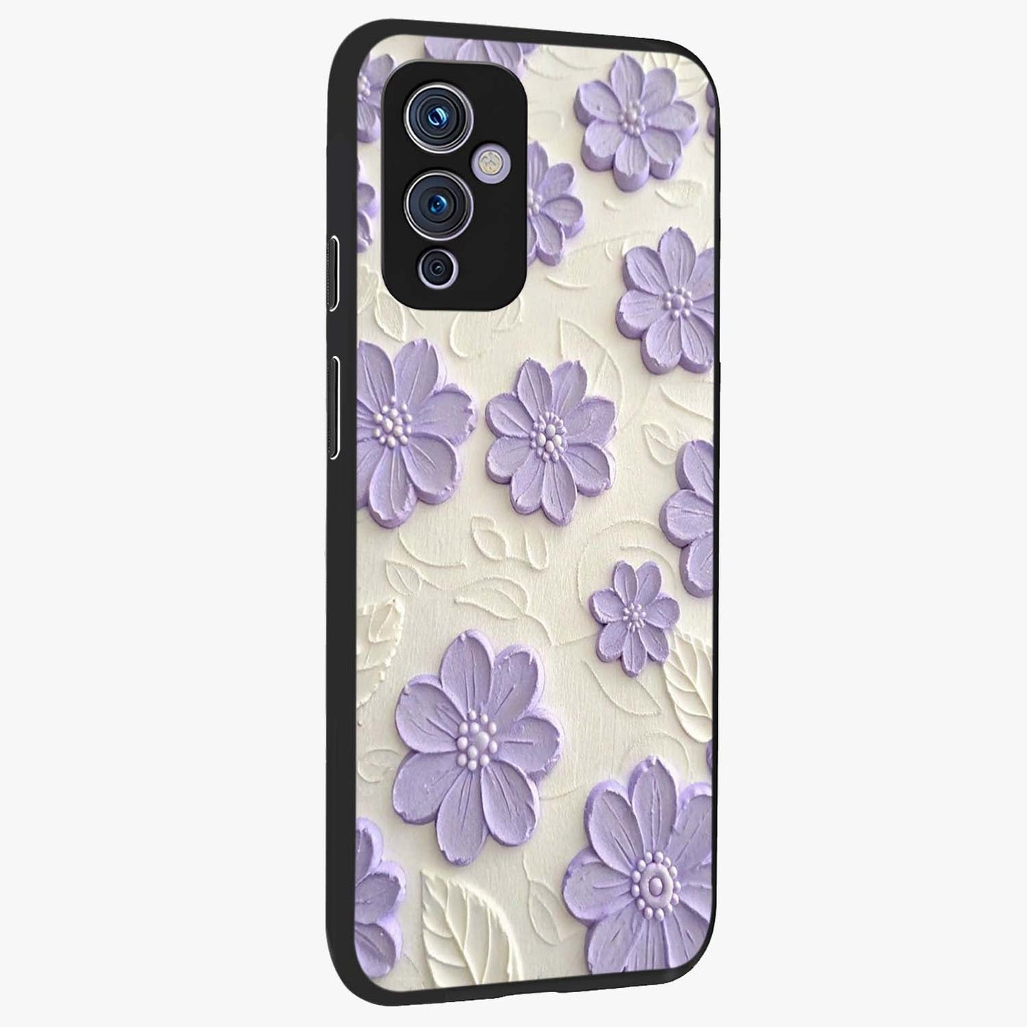 Floral Wall Art With Purple Flowers Glass Case upright view showcasing elegant purple flower artwork with decorative floral theme.