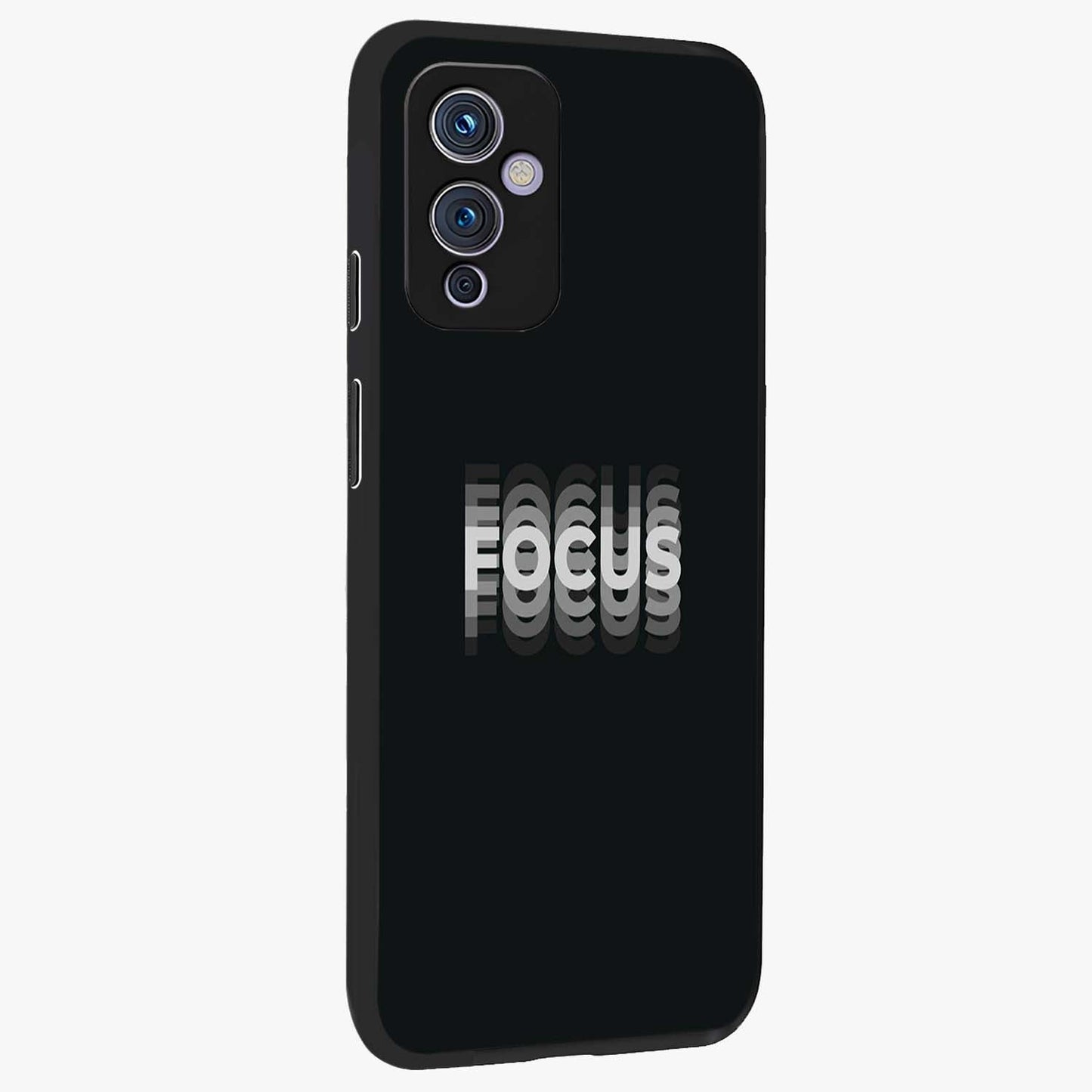 Focus Mode On Glass Case upright view showcasing strong typography statement with sleek motivational theme.