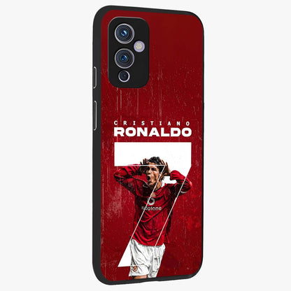Goal Celebration Legacy Glass Case upright view showcasing dynamic football inspired artwork with victory celebration aesthetic.