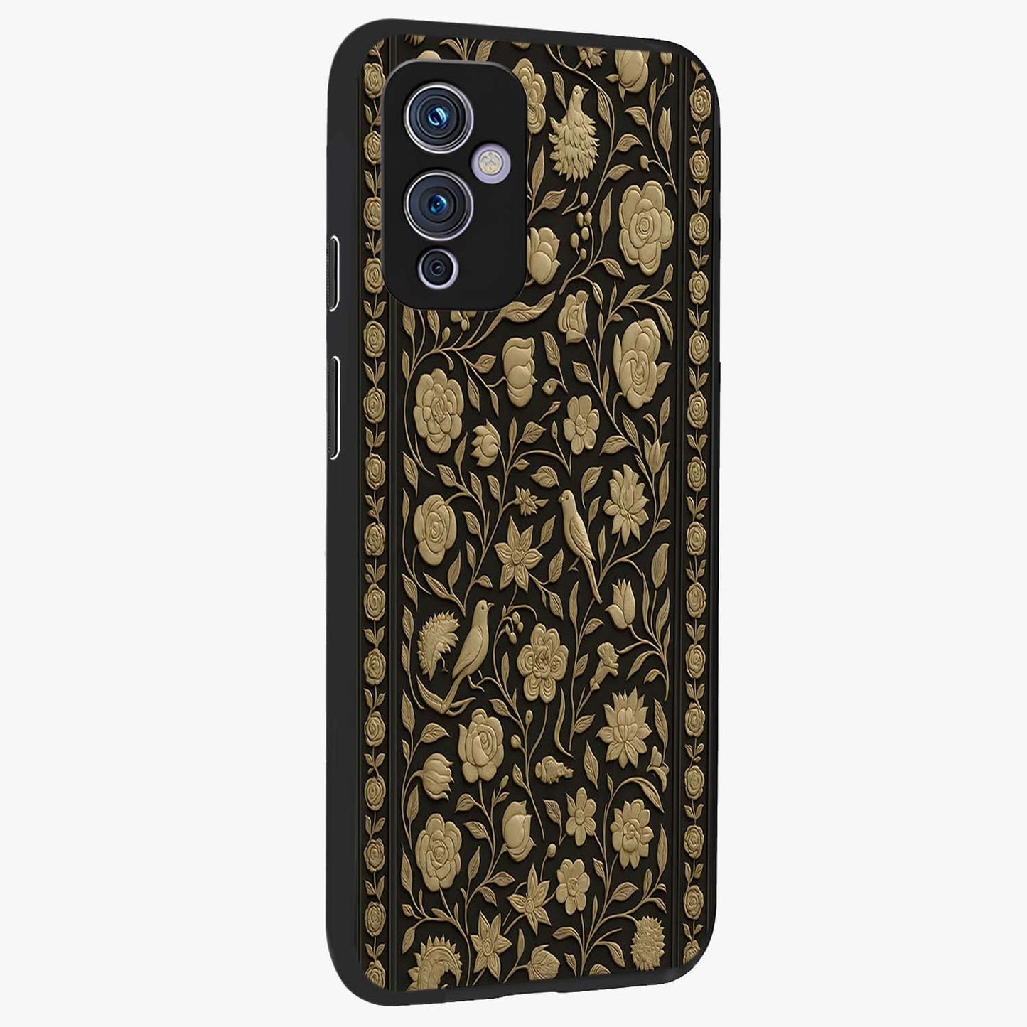 Golden Evil Eye Mandala Glass Case upright view showcasing decorative evil eye mandala artwork with spiritual aesthetic style.
