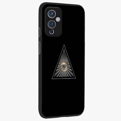 Illuminati Evil Glass Case upright view showcasing striking illuminati artwork with mysterious symbolic theme.