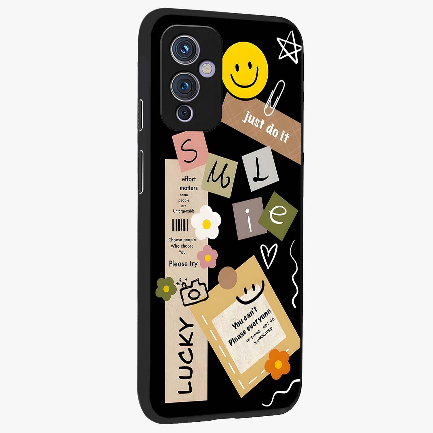 Lucky Aesthetic Collage Glass Case upright view showcasing vibrant collage artwork with youthful aesthetic theme.