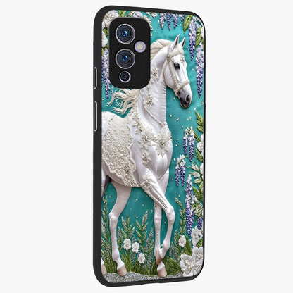 Majestic Floral Stallion Glass Case upright view showcasing dramatic horse artwork with decorative floral theme.