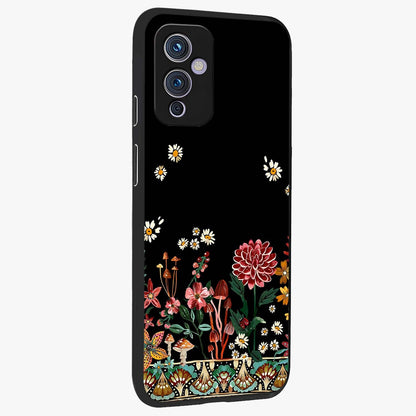 Midnight Bloom Pattern Glass Case upright view showcasing decorative floral artwork with deep night themed palette.