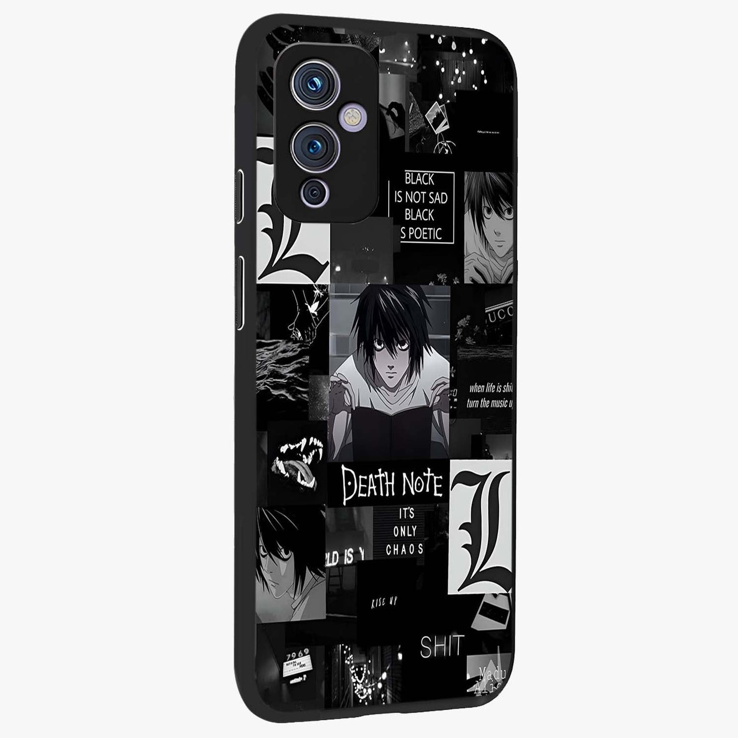 Midnight Chaos Mind Glass Case upright view showcasing expressive abstract artwork with bold dark theme.