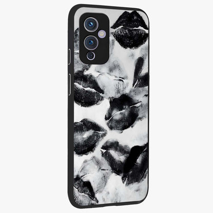 Midnight Kiss Marks Glass Case upright view showcasing stylish kiss mark artwork with trendy romantic theme.