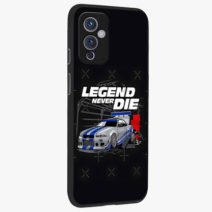 Midnight Racing Legacy Glass Case upright view showcasing powerful racing artwork with modern sports theme.