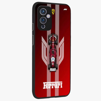 Red Ferrari F1 Vertical Glass Case upright view showcasing powerful Formula car artwork with dynamic motorsport theme.