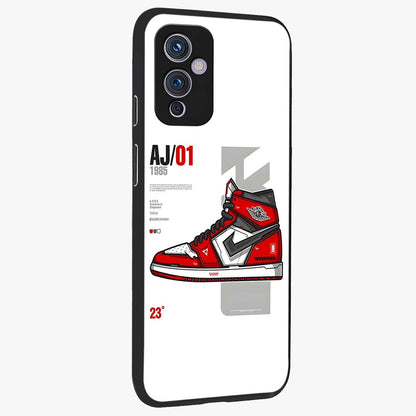 Retro Sneaker Blueprint Glass Case upright view showcasing stylish sneaker illustration with vintage streetwear theme.