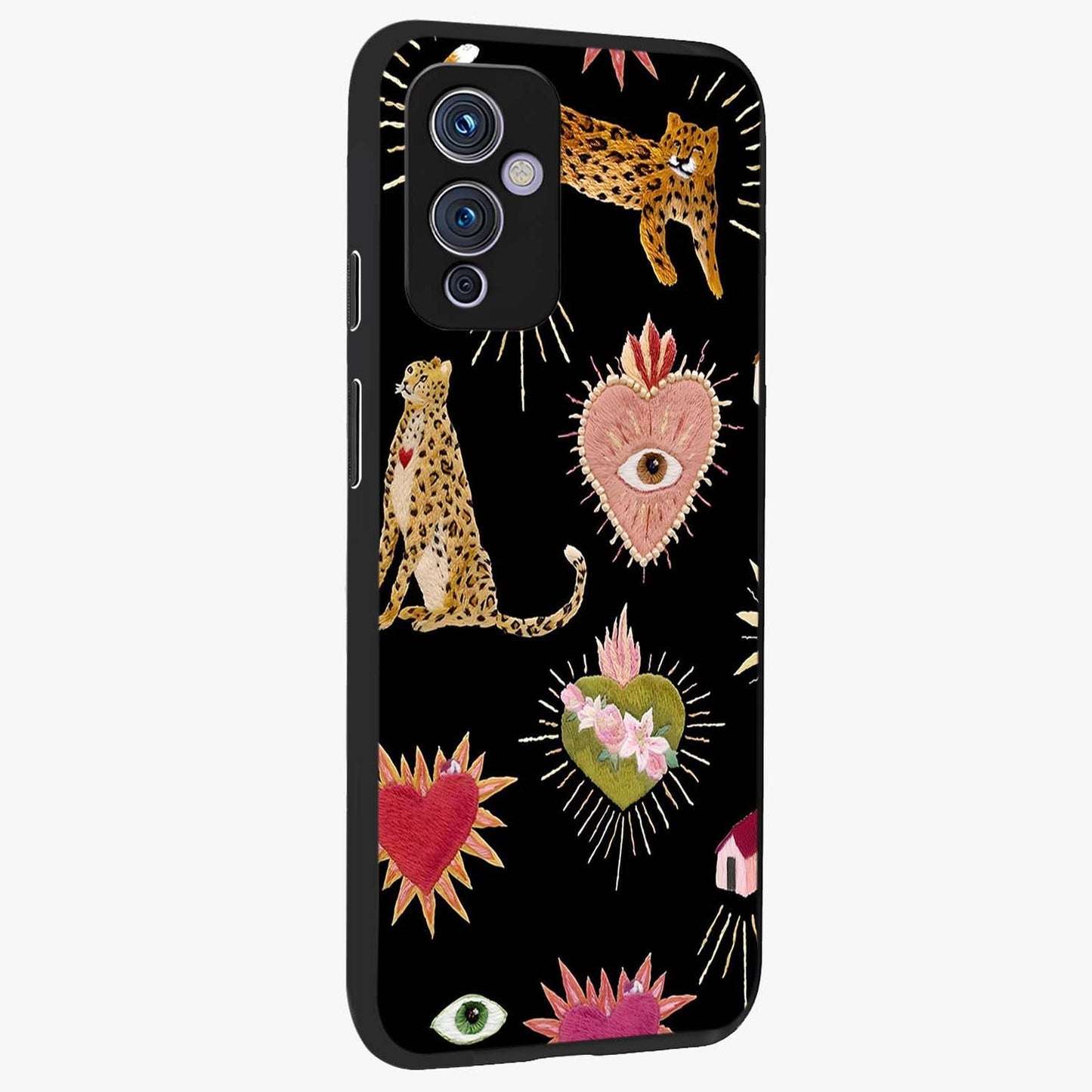 Sacred Jungle Heart Glass Case upright view showcasing vibrant jungle artwork with symbolic heart theme.