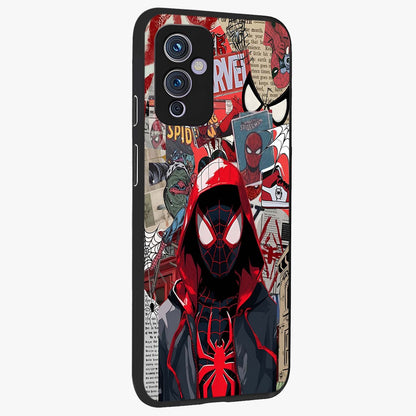 Spider Collage Street Glass Case upright view showcasing bold superhero artwork with urban street theme.