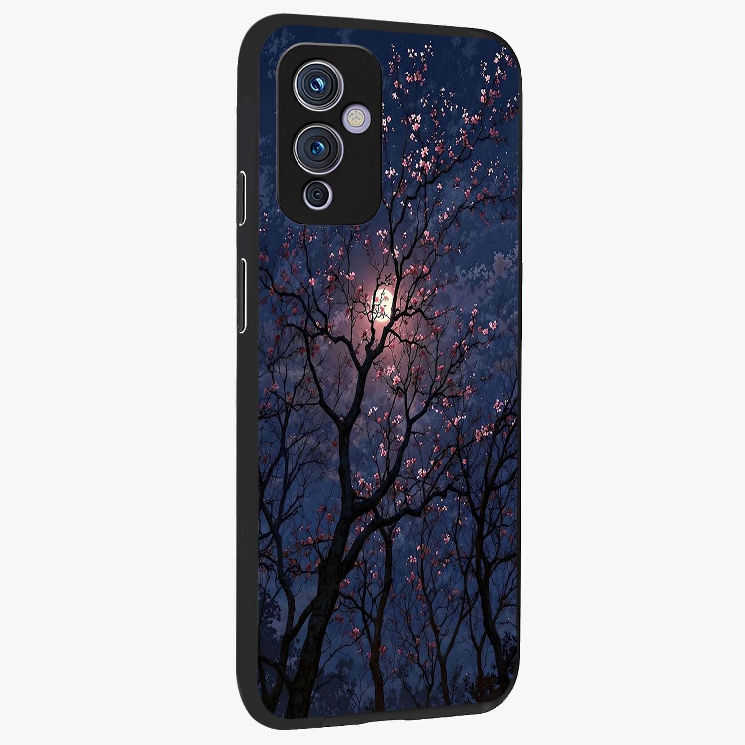 Twilight Sakura Serenade Glass Case upright view showcasing beautiful cherry blossom artwork with serene evening theme.