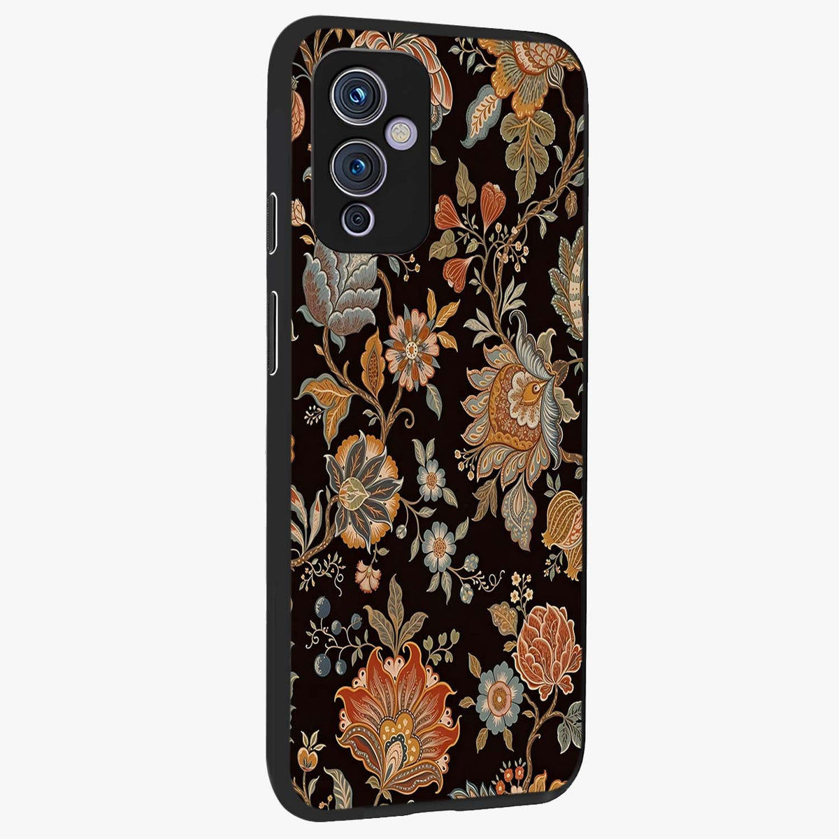Vintage Floral Dream Glass Case upright view showcasing delicate floral artwork with timeless vintage theme.