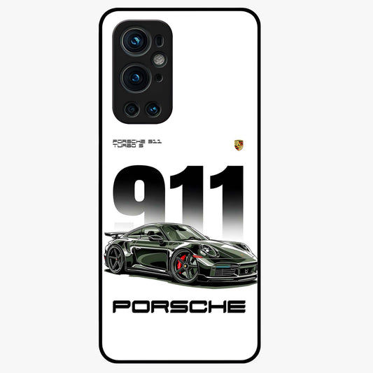 911 Turbo Dominance Glass Case showing clean flat back view with bold 911 sports car artwork and glossy glass finish.