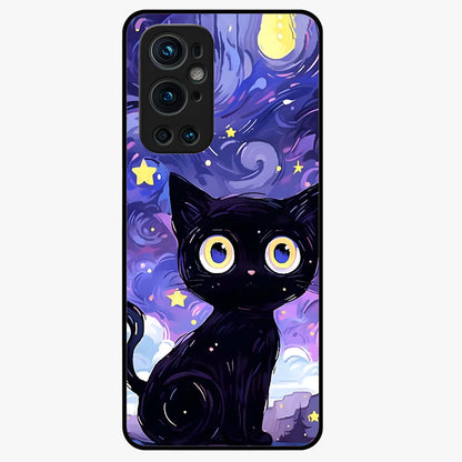 Abstract Cat Art Glass Case showing flat back view with artistic cat illustration and glossy glass finish.