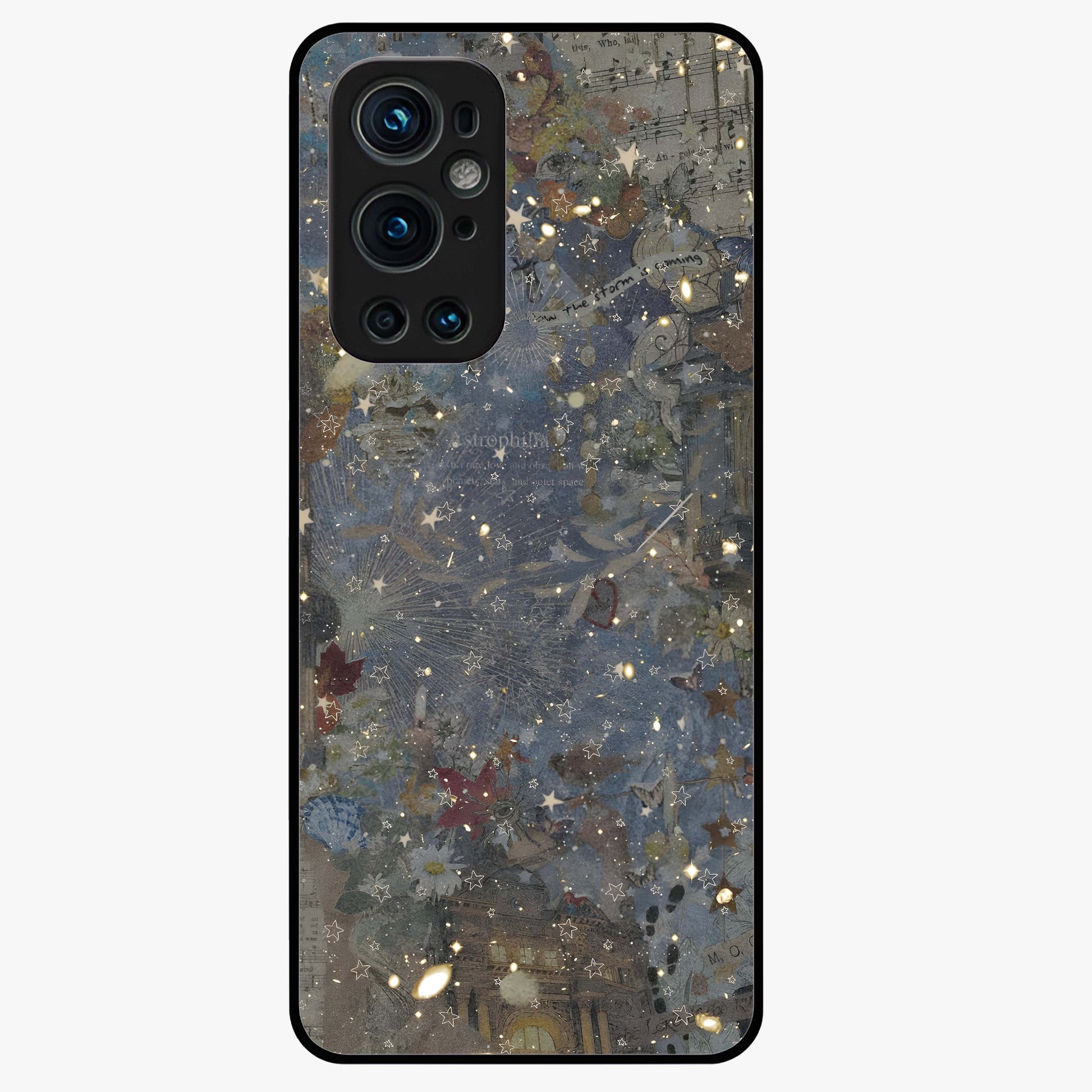 Aesthetic Astrolophia Glass Case showing flat back view with dreamy aesthetic design and glossy glass finish.
